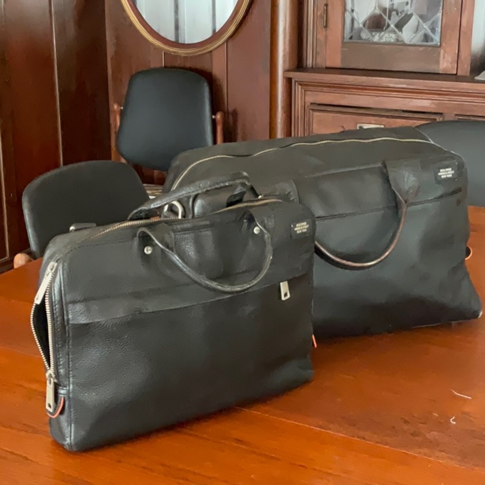 Jack Spade Pebble Leather Slim Brief and Duffel in Black